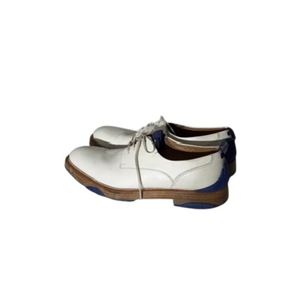 Salvatore Ferragamo Mens White Leather Blue Accent Derby Shoes UG84723 Size 10.5